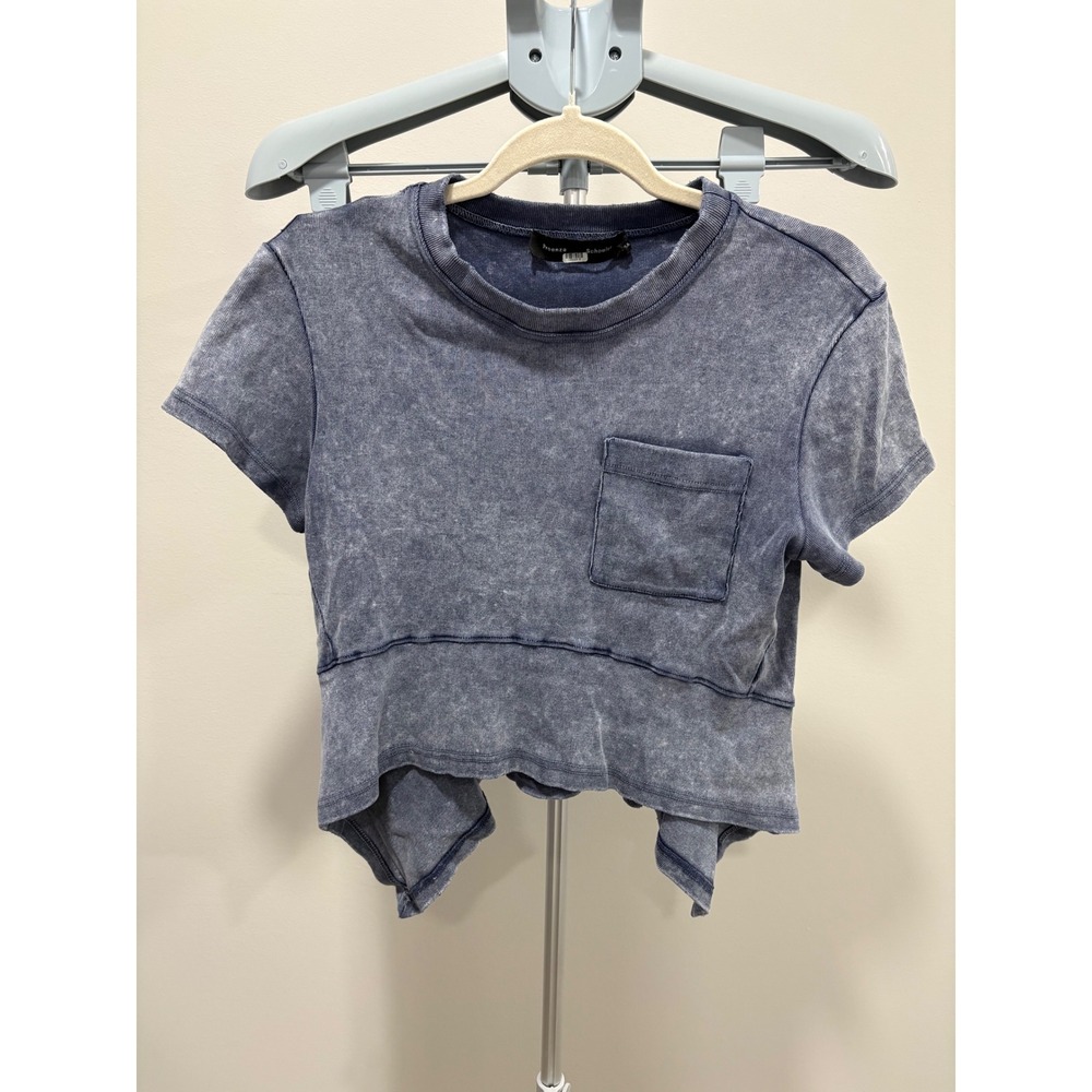 Proenza Schouler Acid Wash Asymmetrical Pocket Tee Shirt Blue Size Small Crop
